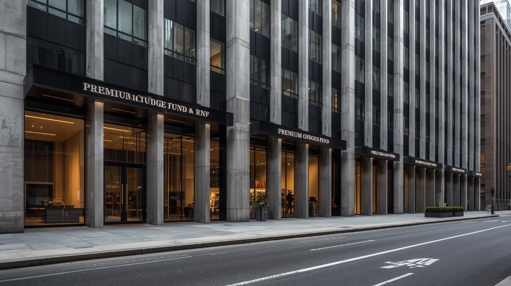 Corner view of modern investment office complex